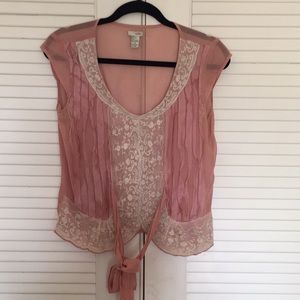 Anthropologie silk tie back blouse